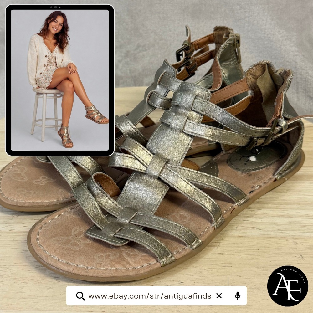 B.O.C. Women's Metallic Champagne Gold Gladiator Sandals Caged Flat Size 7M